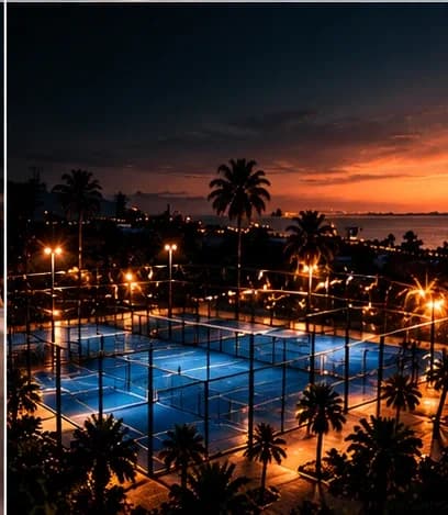 A floodlit padel court in the evening