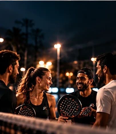 Players talking by the court after a game